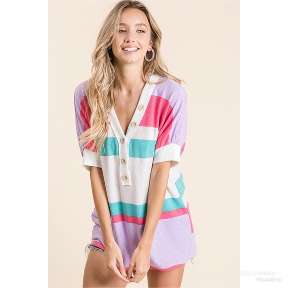 💖LAST 1! Super Soft Knit Multi Stripe V Neck Top! - Picture 7 of 8
